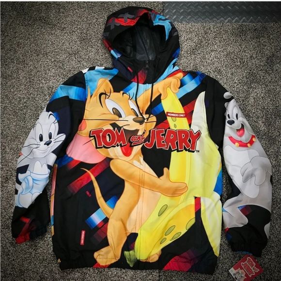 MEMBERS ONLY - TOM AND JERRY Full ZIP HOODIE WINDBREAKER Mens Medium Jacket - Picture 1 of 7